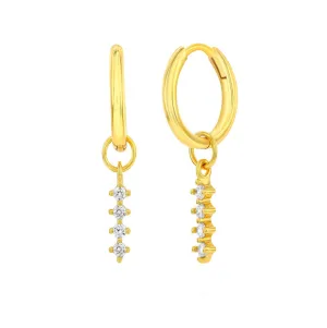 4-Prong CZ Station Charm Huggie Earrings