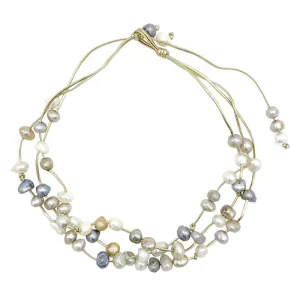 401-09-G | SHORT GOLD CORD 3-STRAND W/ MULTI PEARLS