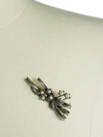 40s Sterling Silver and Pearl Brooch
