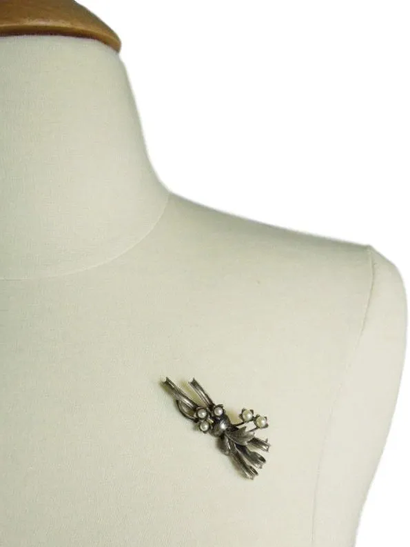 40s Sterling Silver and Pearl Brooch
