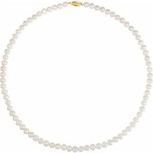 5.5-6.0 mm White Freshwater Cultured Pearl 18" Strand with 14K Yellow Clasp