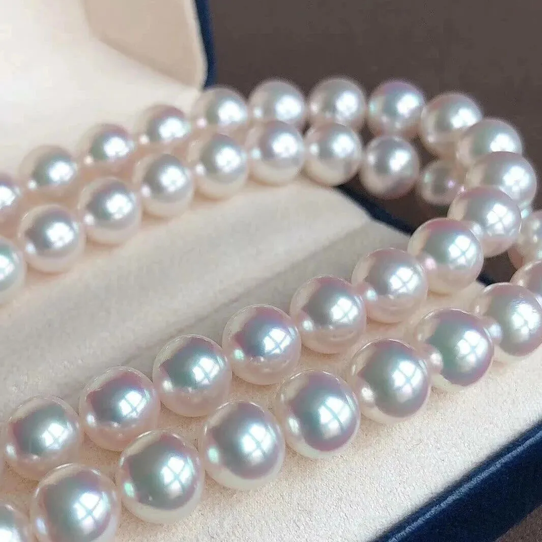 7.0-7.5 mm Round Genuine White Akoya Pearl Necklace in 16 Inch for Women
