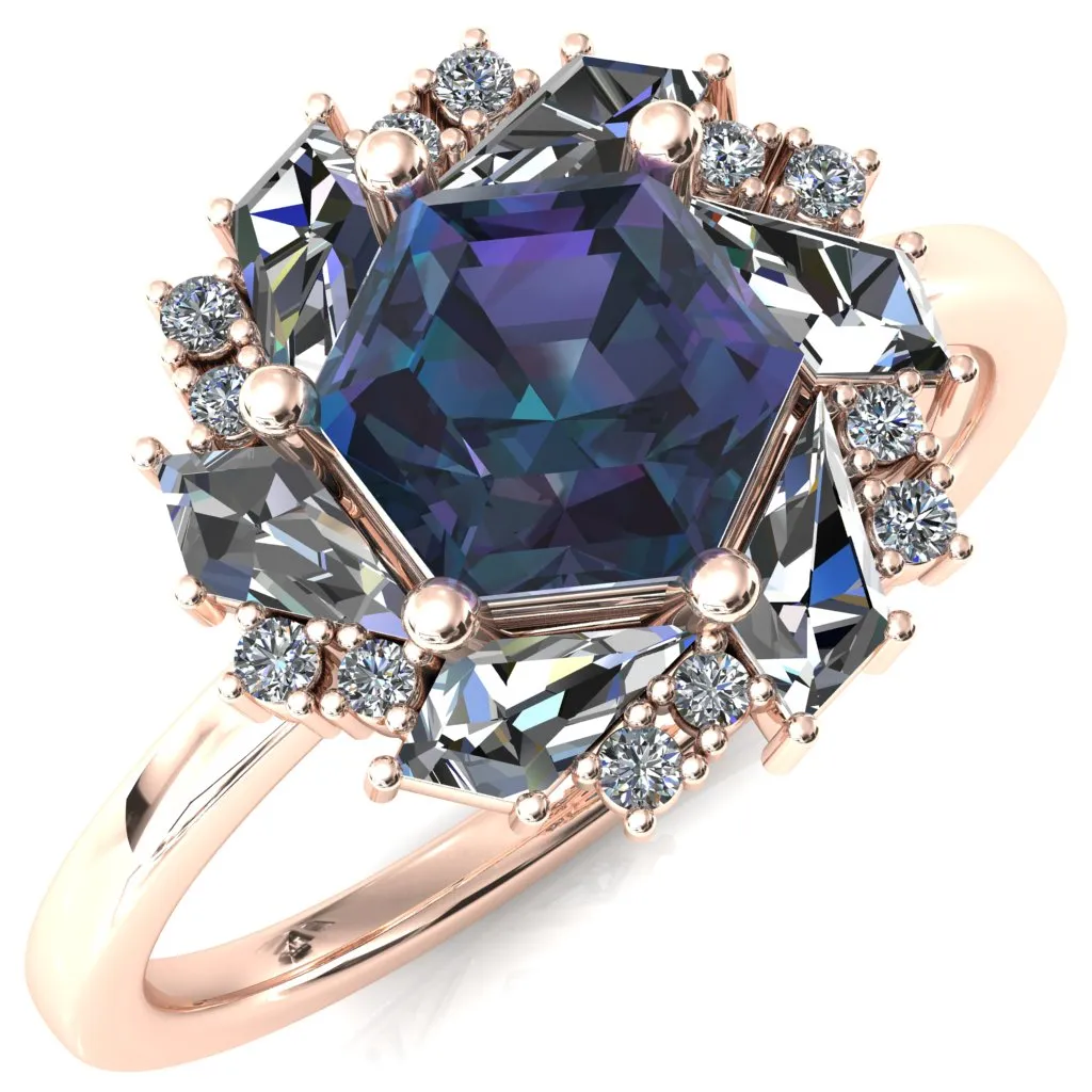 7.0mm Hexagon Center Kite Moissanite Cluster Halo Ring