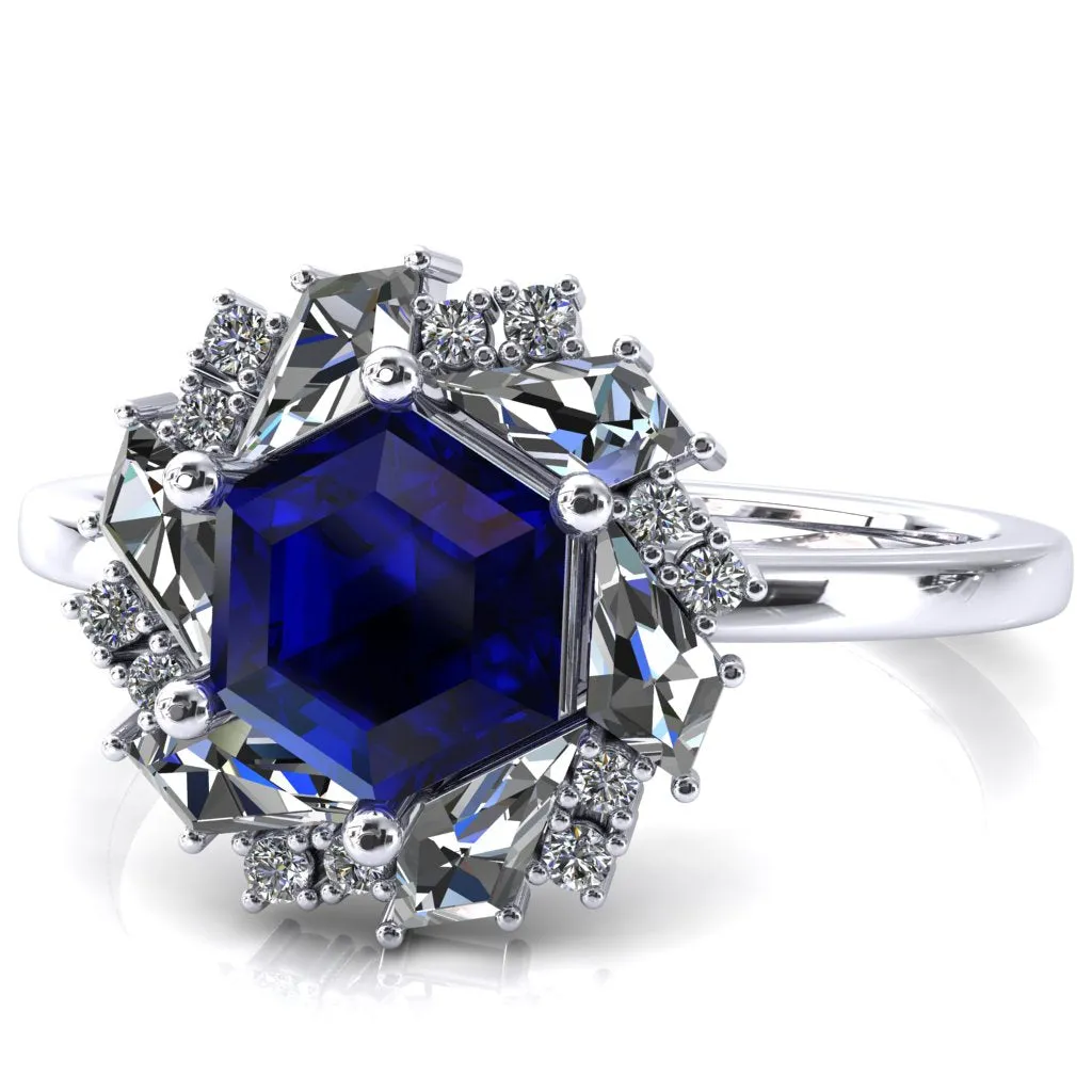 7.0mm Hexagon Center Kite Moissanite Cluster Halo Ring