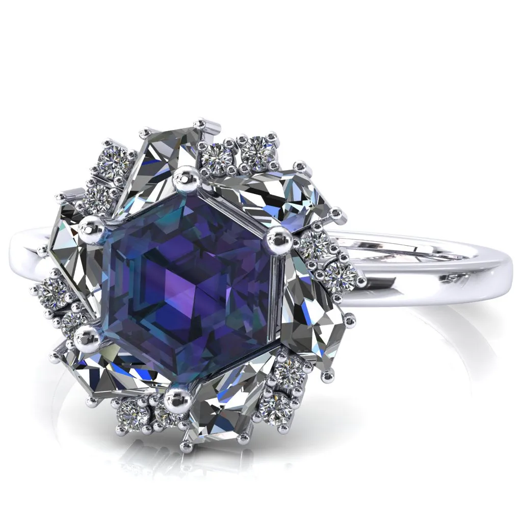 7.0mm Hexagon Center Kite Moissanite Cluster Halo Ring