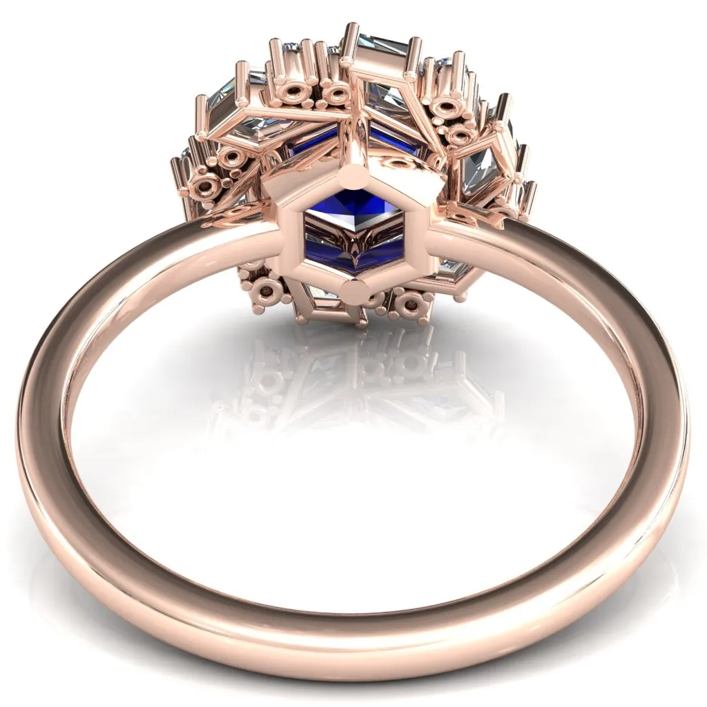7.0mm Hexagon Center Kite Moissanite Cluster Halo Ring