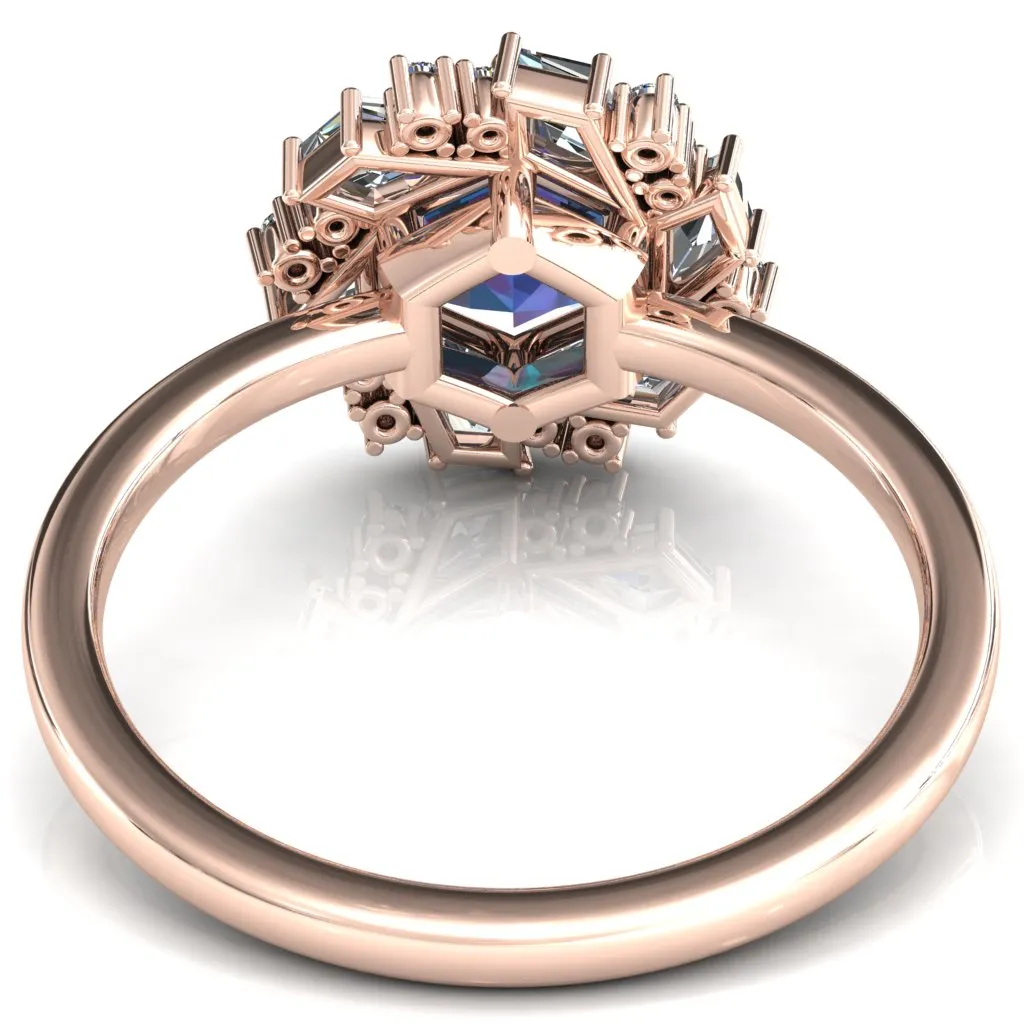 7.0mm Hexagon Center Kite Moissanite Cluster Halo Ring
