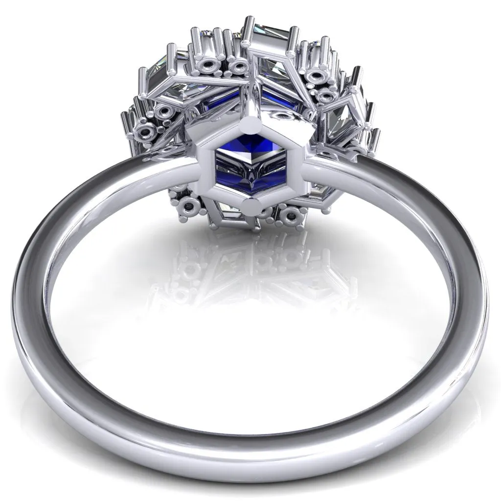 7.0mm Hexagon Center Kite Moissanite Cluster Halo Ring