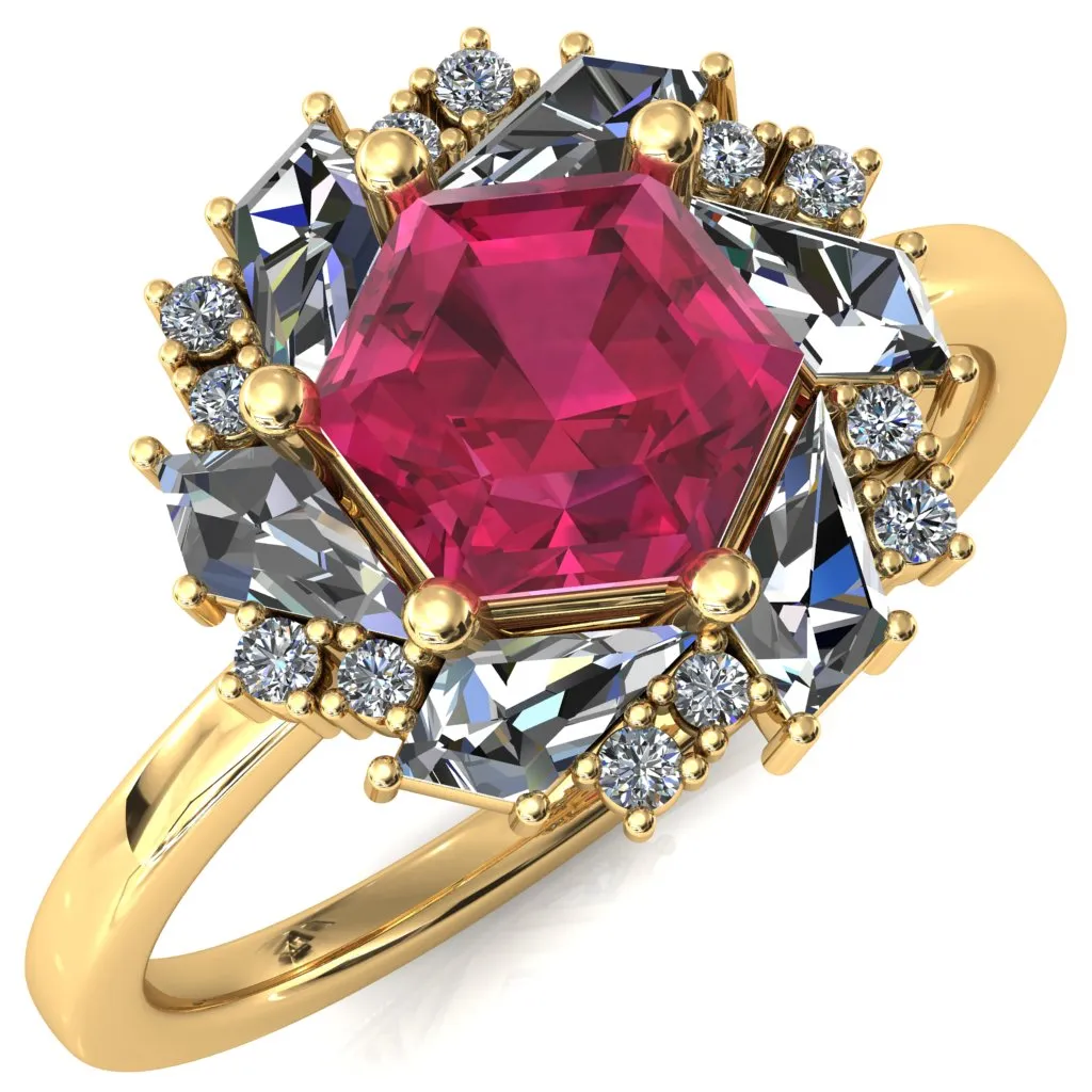 7.0mm Hexagon Center Kite Moissanite Cluster Halo Ring