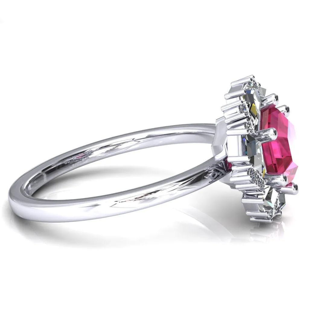 7.0mm Hexagon Center Kite Moissanite Cluster Halo Ring