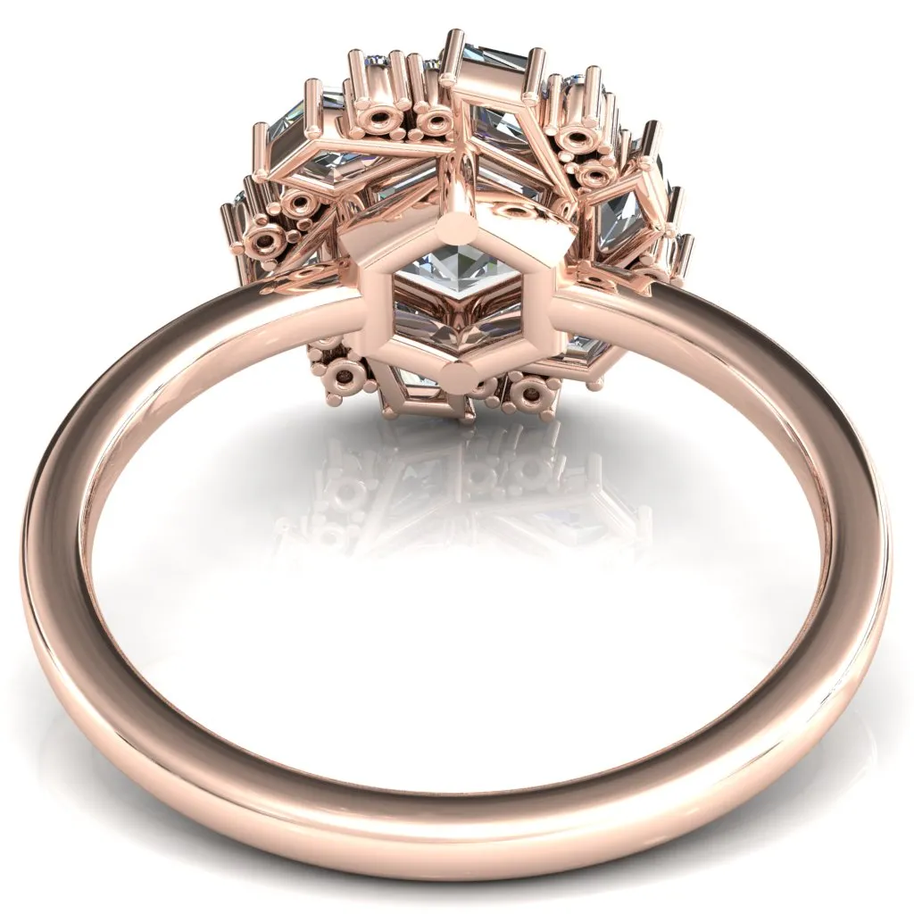 7.0mm Hexagon Center Kite Moissanite Cluster Halo Ring