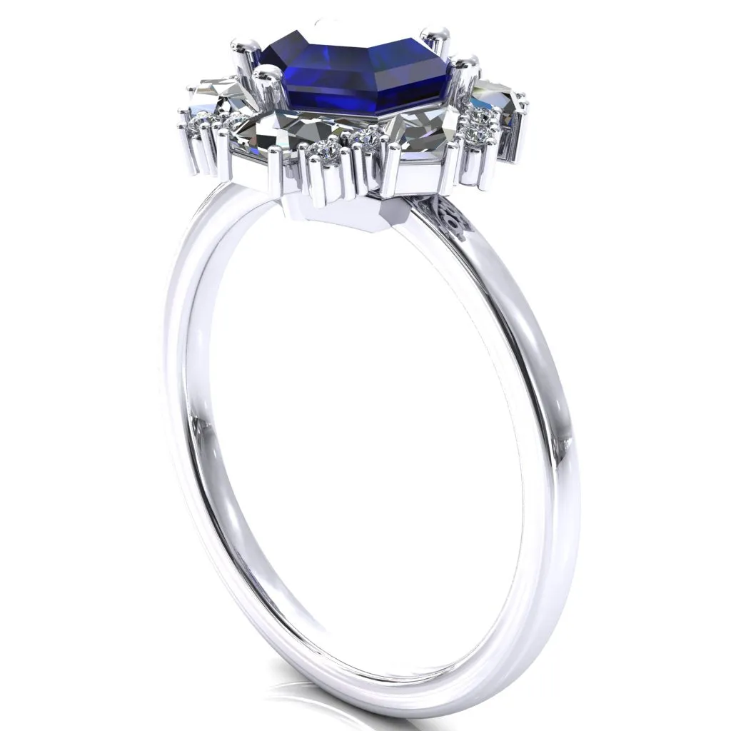 7.0mm Hexagon Center Kite Moissanite Cluster Halo Ring
