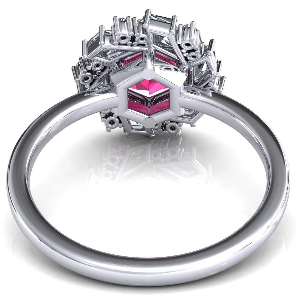 7.0mm Hexagon Center Kite Moissanite Cluster Halo Ring