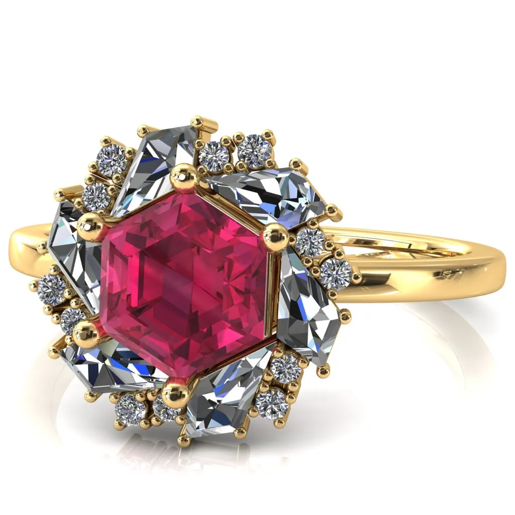 7.0mm Hexagon Center Kite Moissanite Cluster Halo Ring