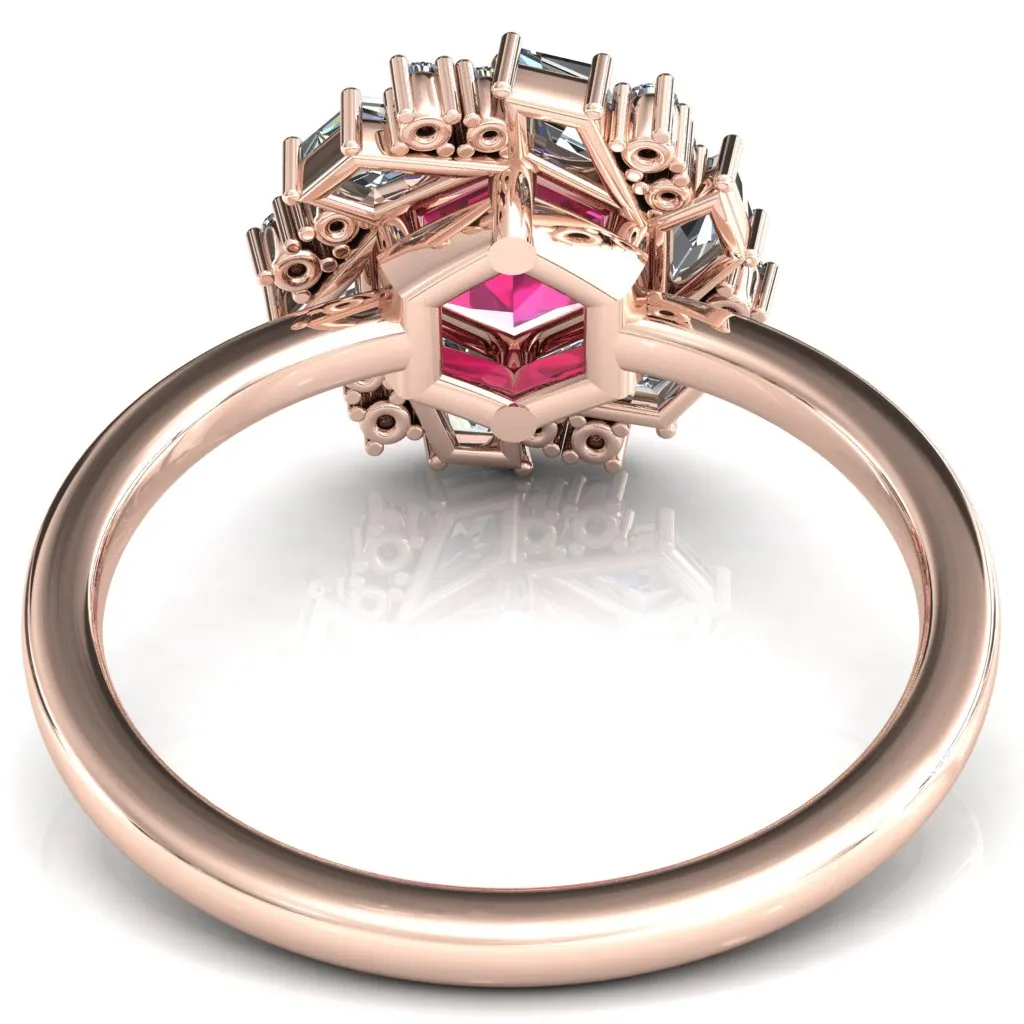 7.0mm Hexagon Center Kite Moissanite Cluster Halo Ring