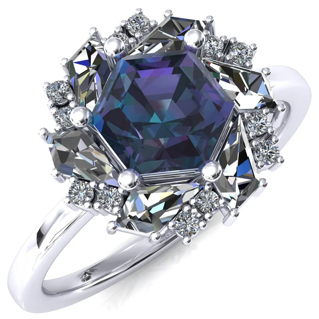 7.0mm Hexagon Center Kite Moissanite Cluster Halo Ring