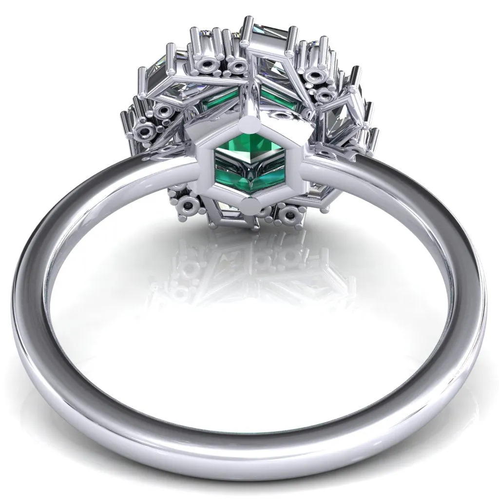 7.0mm Hexagon Center Kite Moissanite Cluster Halo Ring