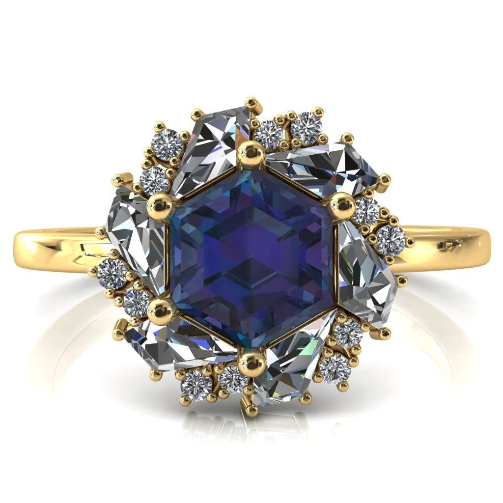 7.0mm Hexagon Center Kite Moissanite Cluster Halo Ring