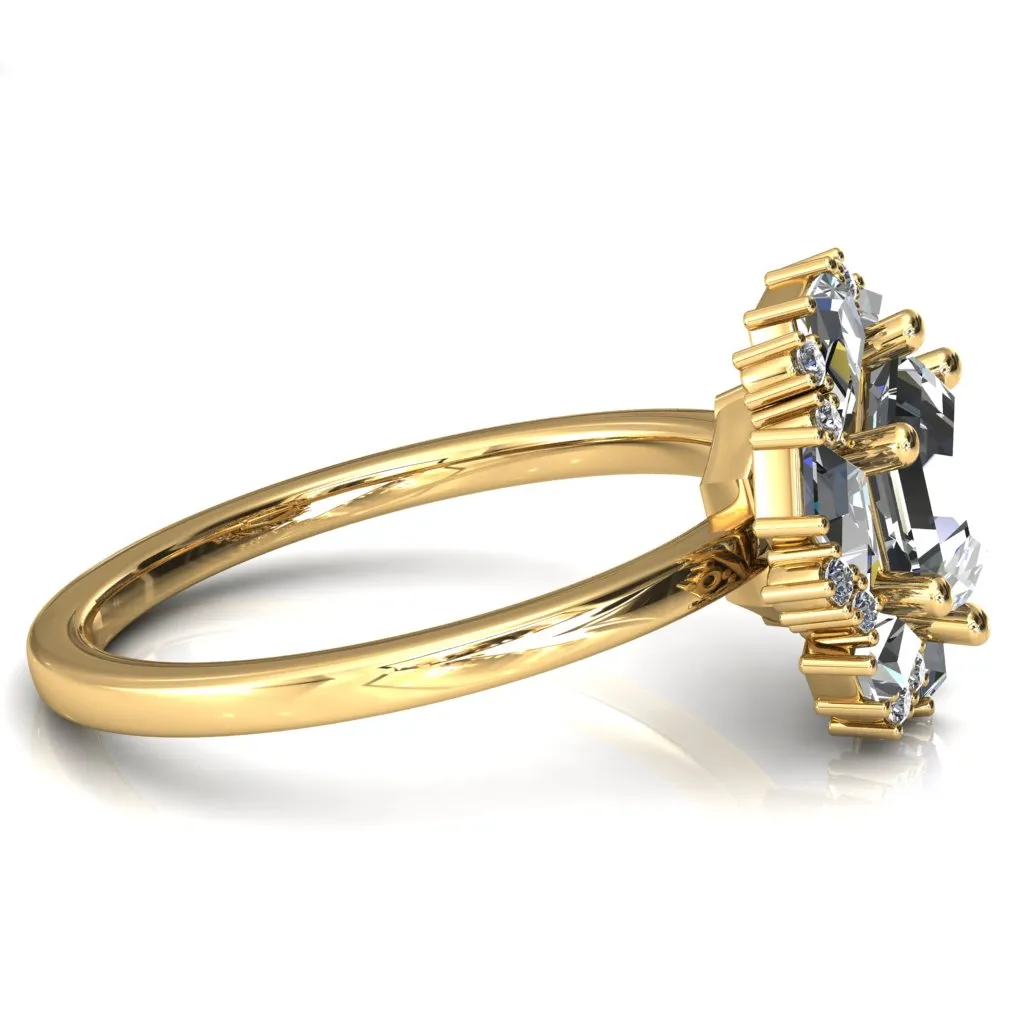 7.0mm Hexagon Center Kite Moissanite Cluster Halo Ring