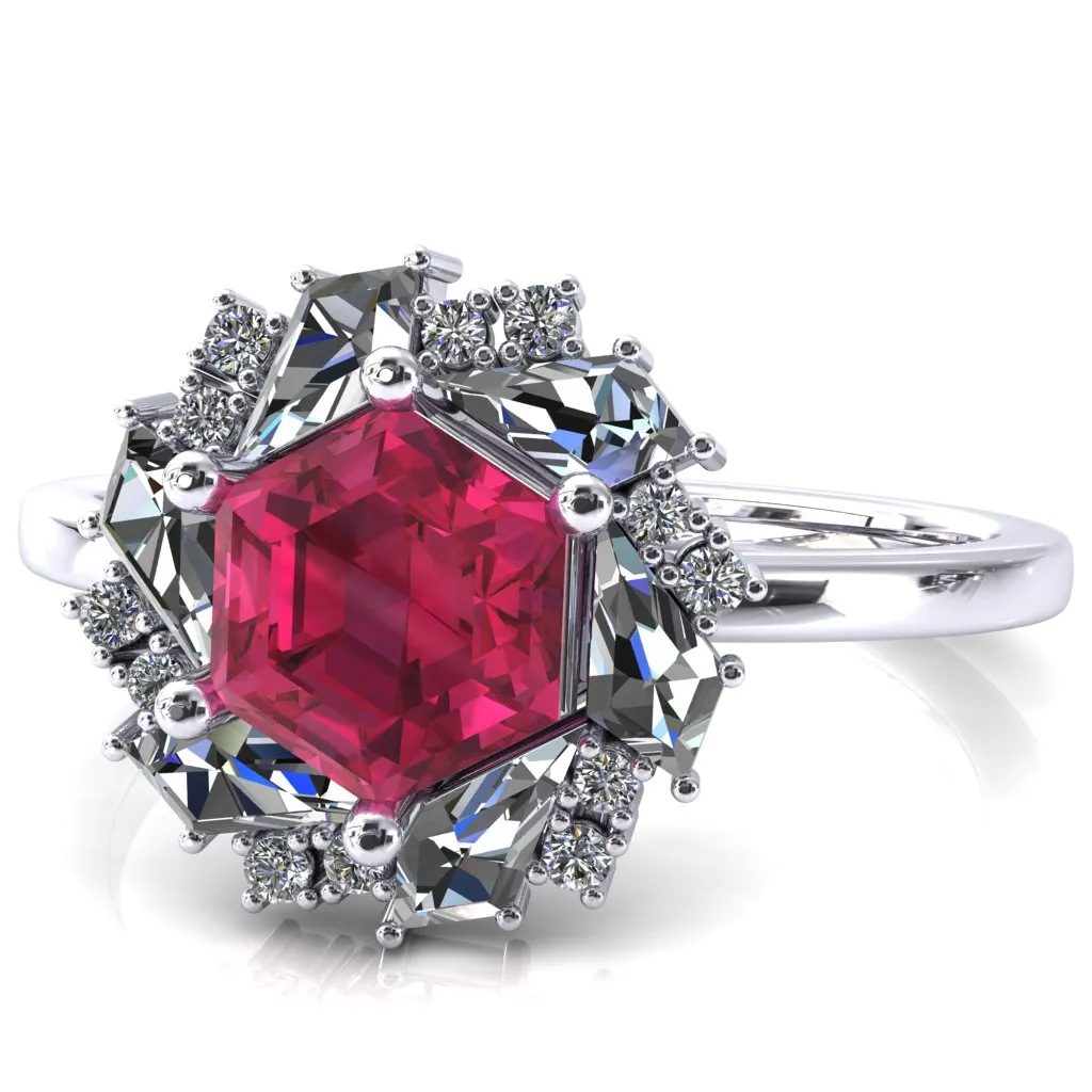7.0mm Hexagon Center Kite Moissanite Cluster Halo Ring