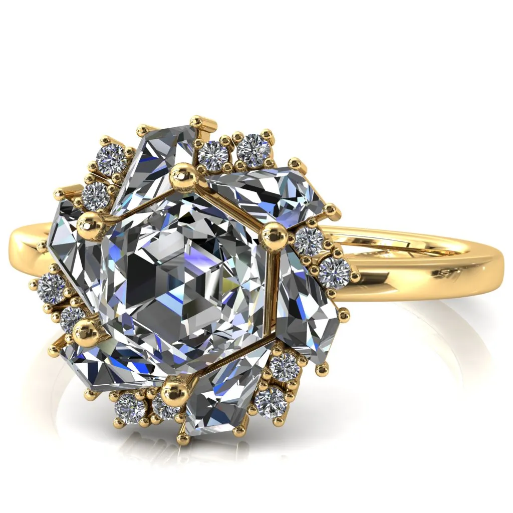 7.0mm Hexagon Center Kite Moissanite Cluster Halo Ring