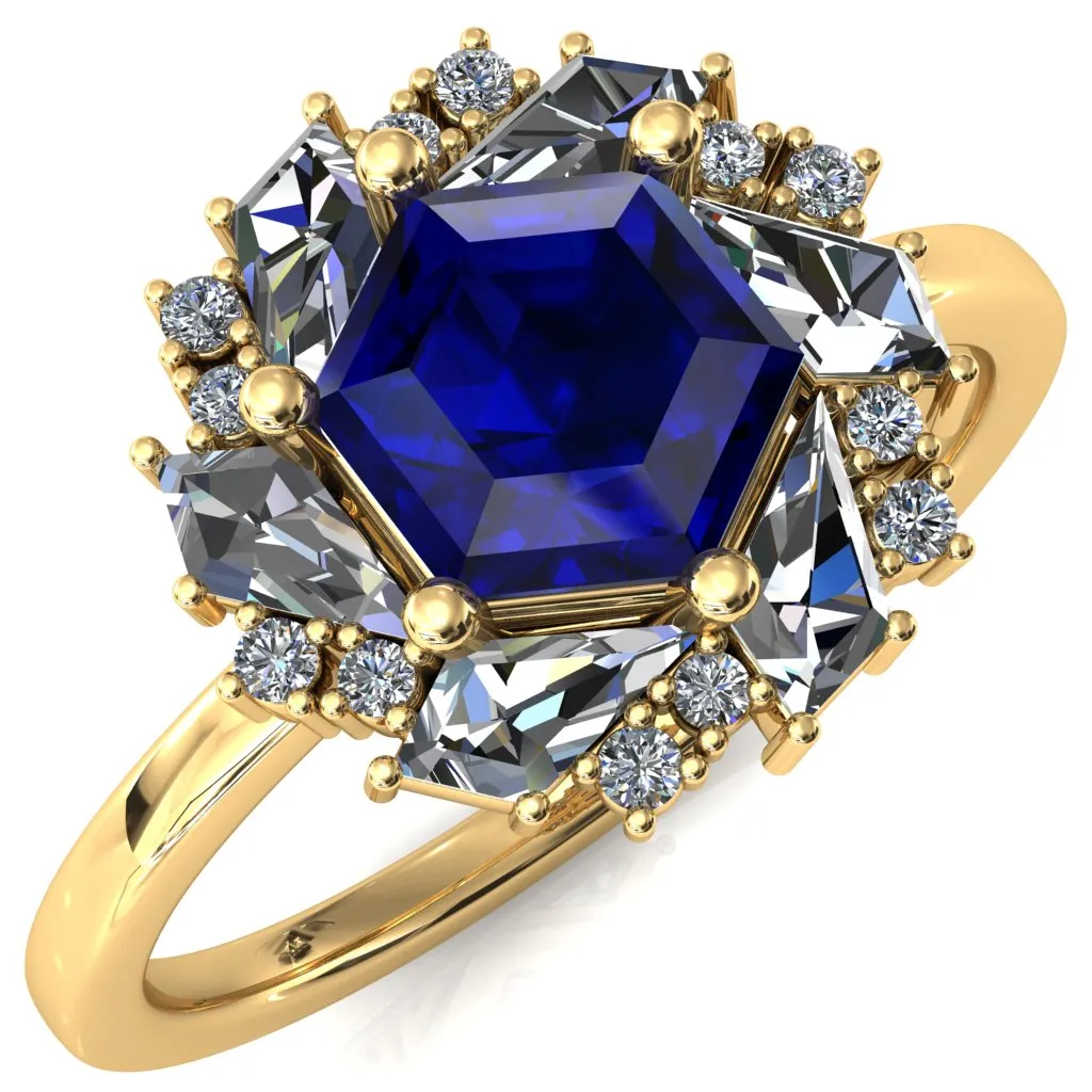 7.0mm Hexagon Center Kite Moissanite Cluster Halo Ring