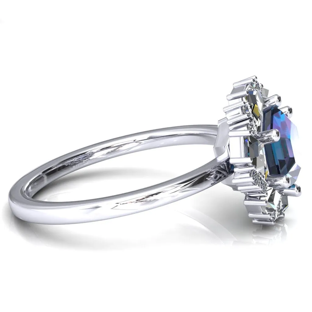 7.0mm Hexagon Center Kite Moissanite Cluster Halo Ring