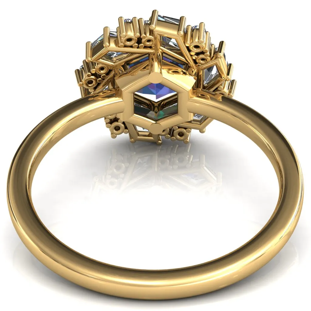 7.0mm Hexagon Center Kite Moissanite Cluster Halo Ring