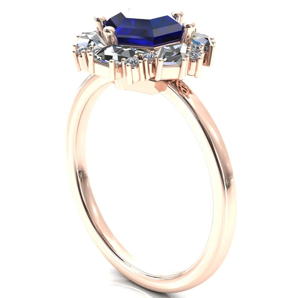 7.0mm Hexagon Center Kite Moissanite Cluster Halo Ring
