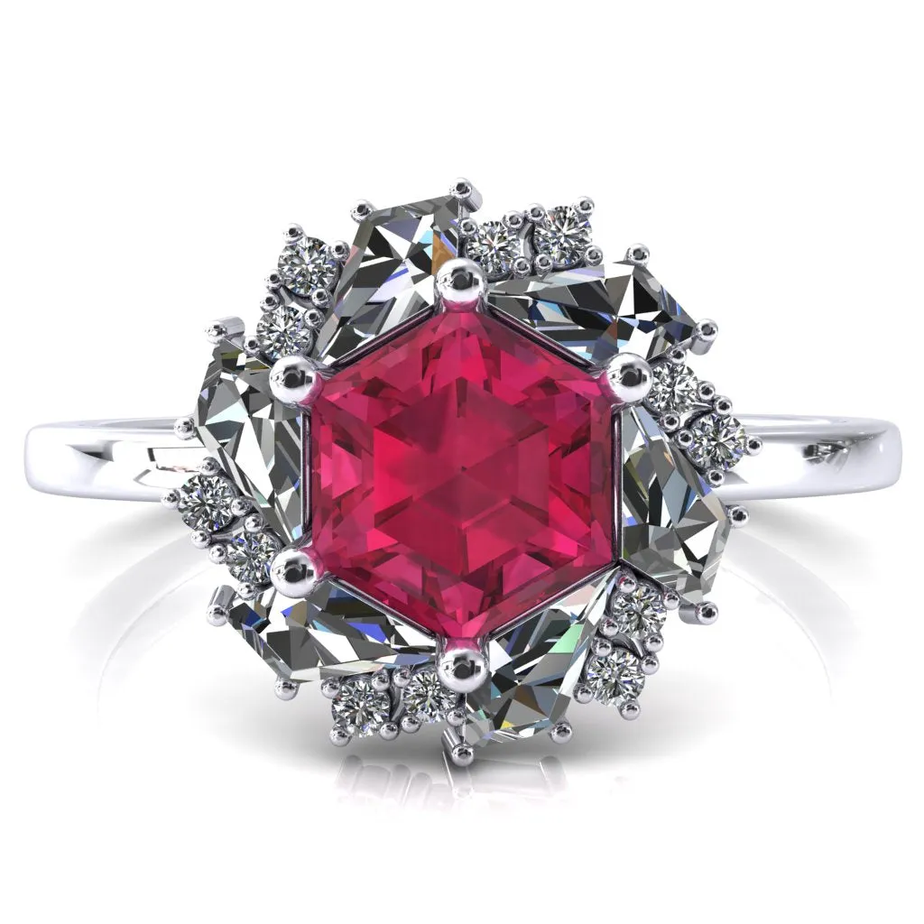 7.0mm Hexagon Center Kite Moissanite Cluster Halo Ring
