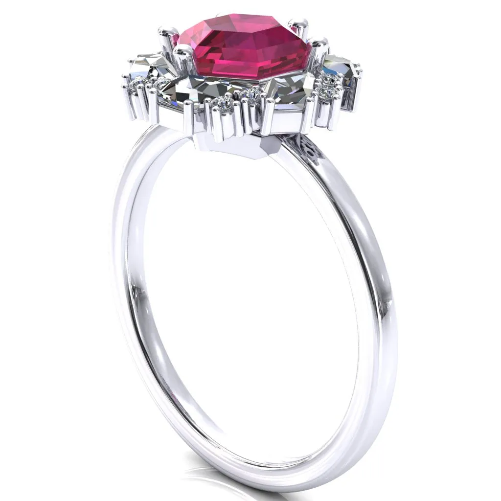 7.0mm Hexagon Center Kite Moissanite Cluster Halo Ring