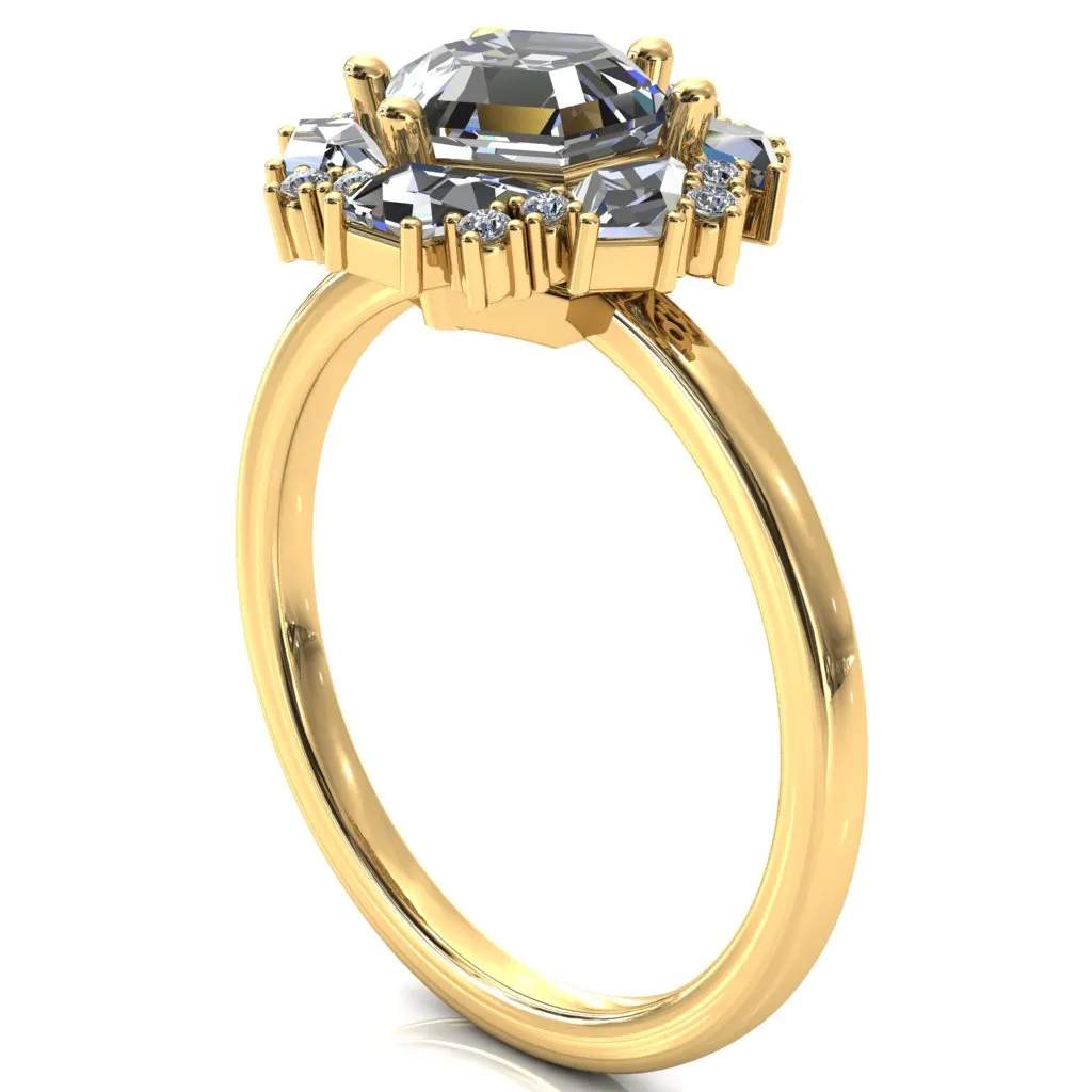 7.0mm Hexagon Center Kite Moissanite Cluster Halo Ring