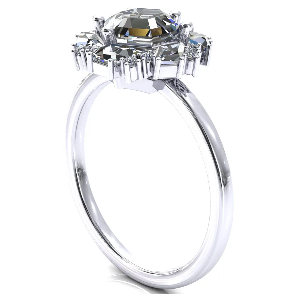 7.0mm Hexagon Center Kite Moissanite Cluster Halo Ring