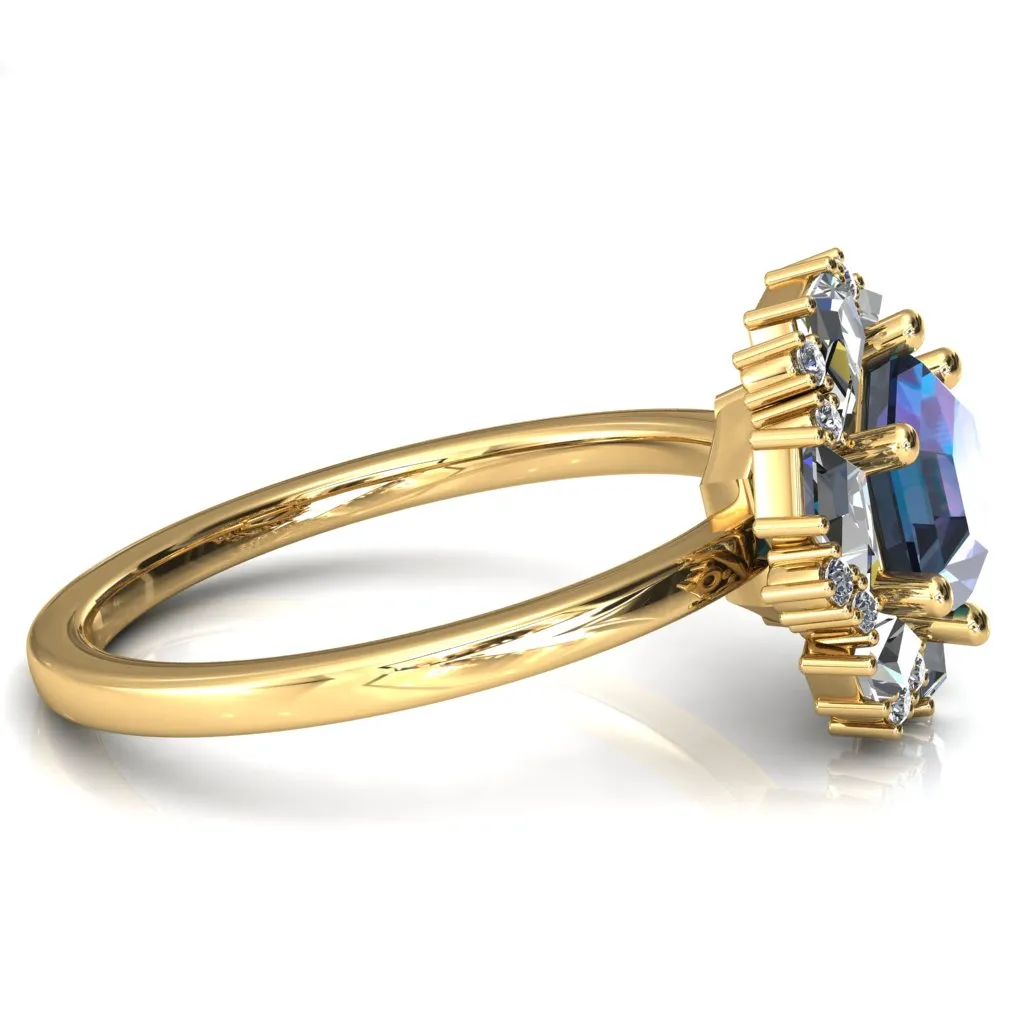7.0mm Hexagon Center Kite Moissanite Cluster Halo Ring