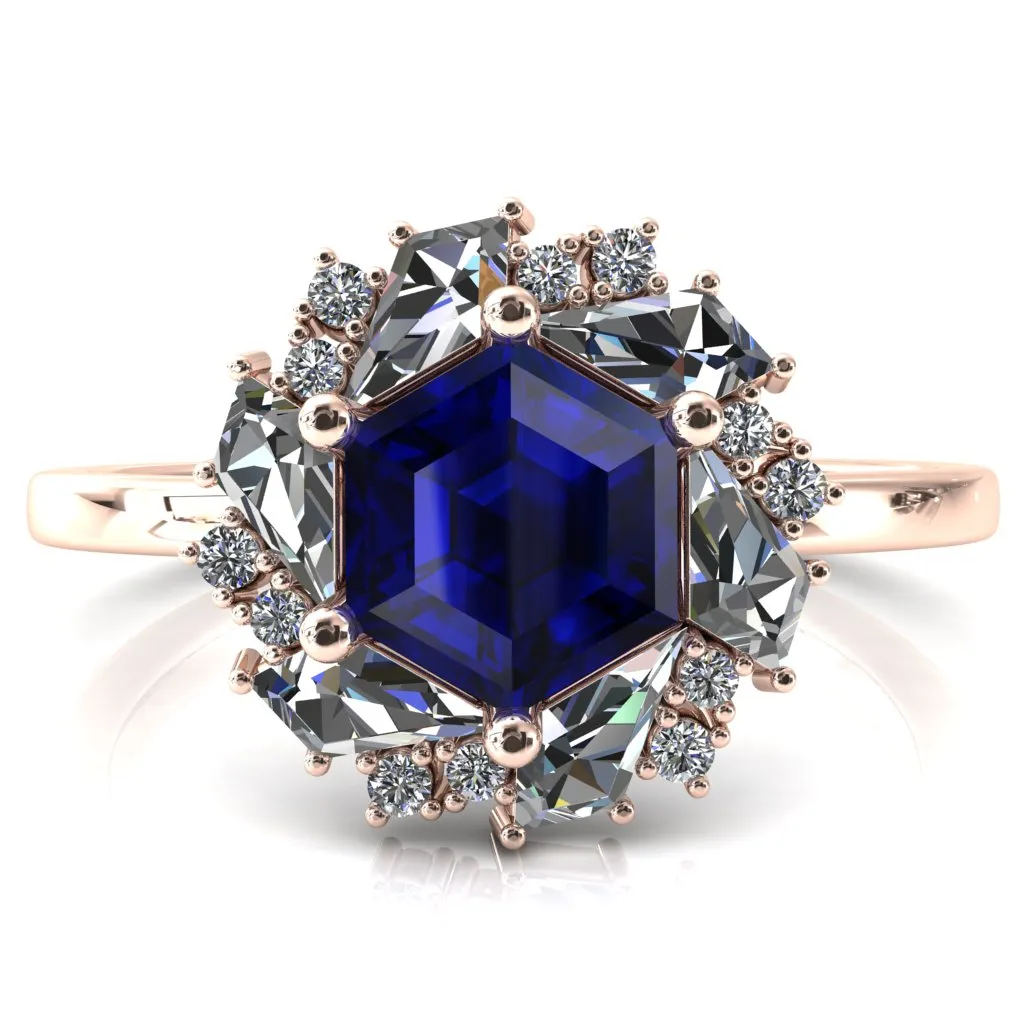 7.0mm Hexagon Center Kite Moissanite Cluster Halo Ring