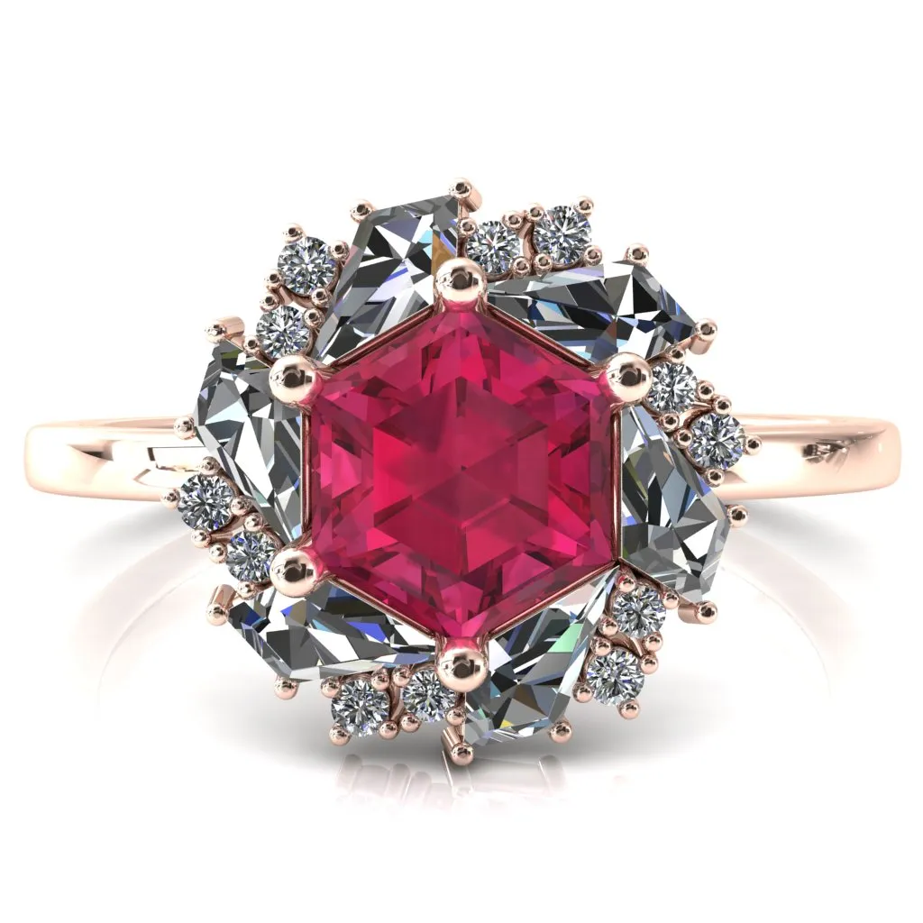 7.0mm Hexagon Center Kite Moissanite Cluster Halo Ring