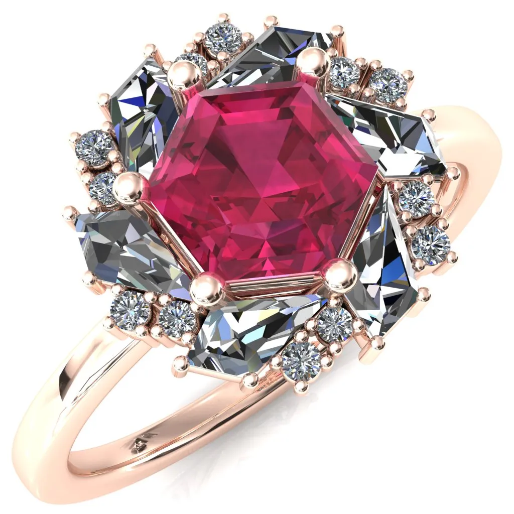 7.0mm Hexagon Center Kite Moissanite Cluster Halo Ring