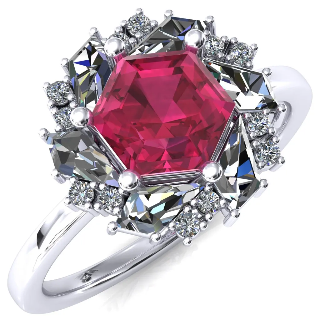 7.0mm Hexagon Center Kite Moissanite Cluster Halo Ring