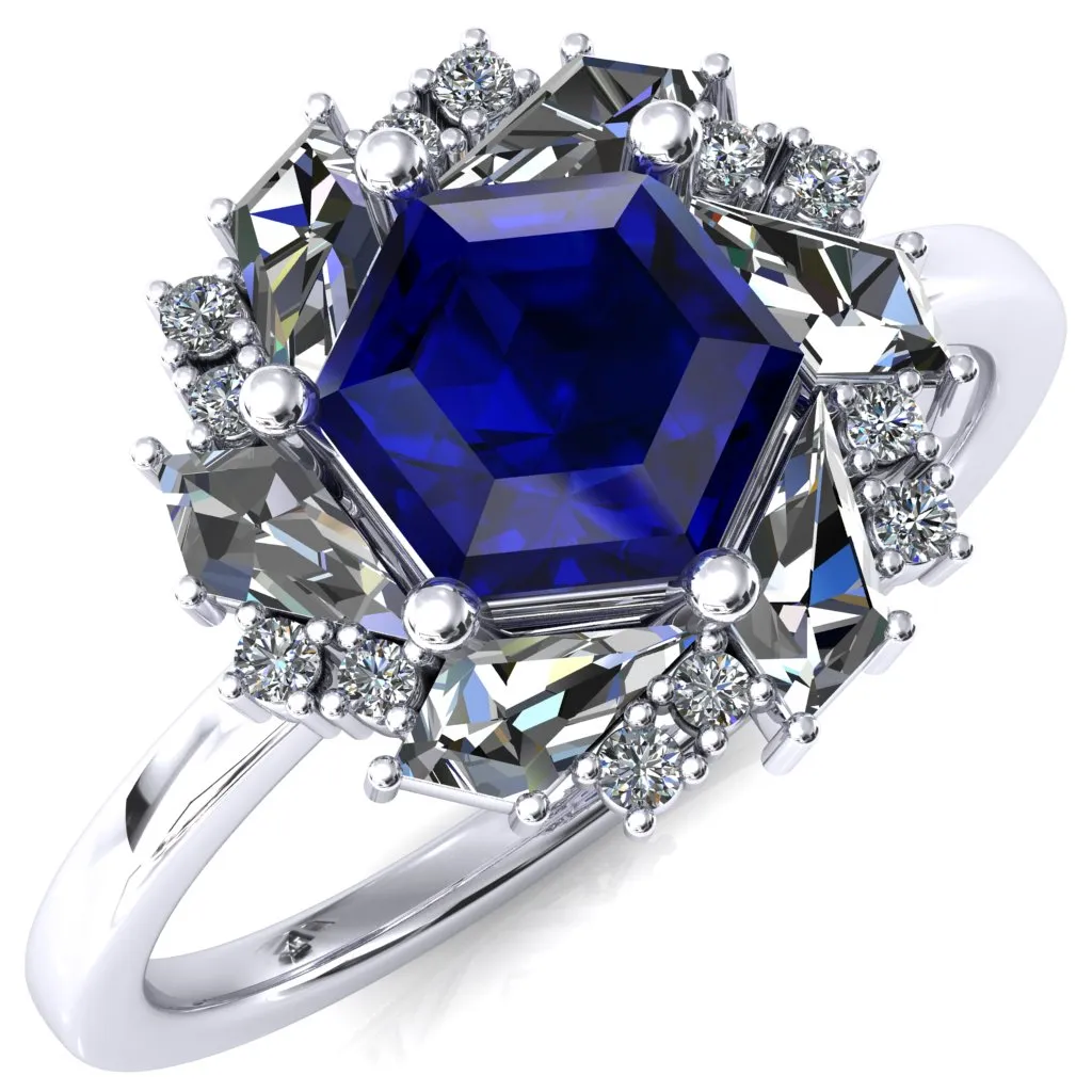 7.0mm Hexagon Center Kite Moissanite Cluster Halo Ring