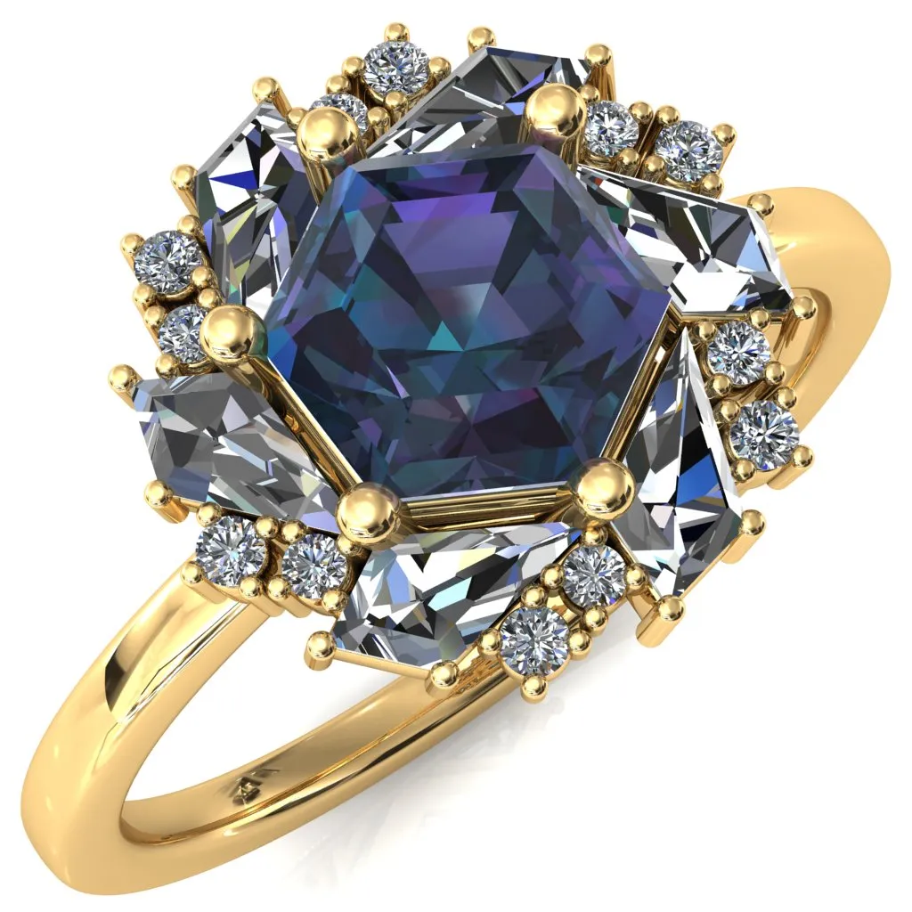 7.0mm Hexagon Center Kite Moissanite Cluster Halo Ring