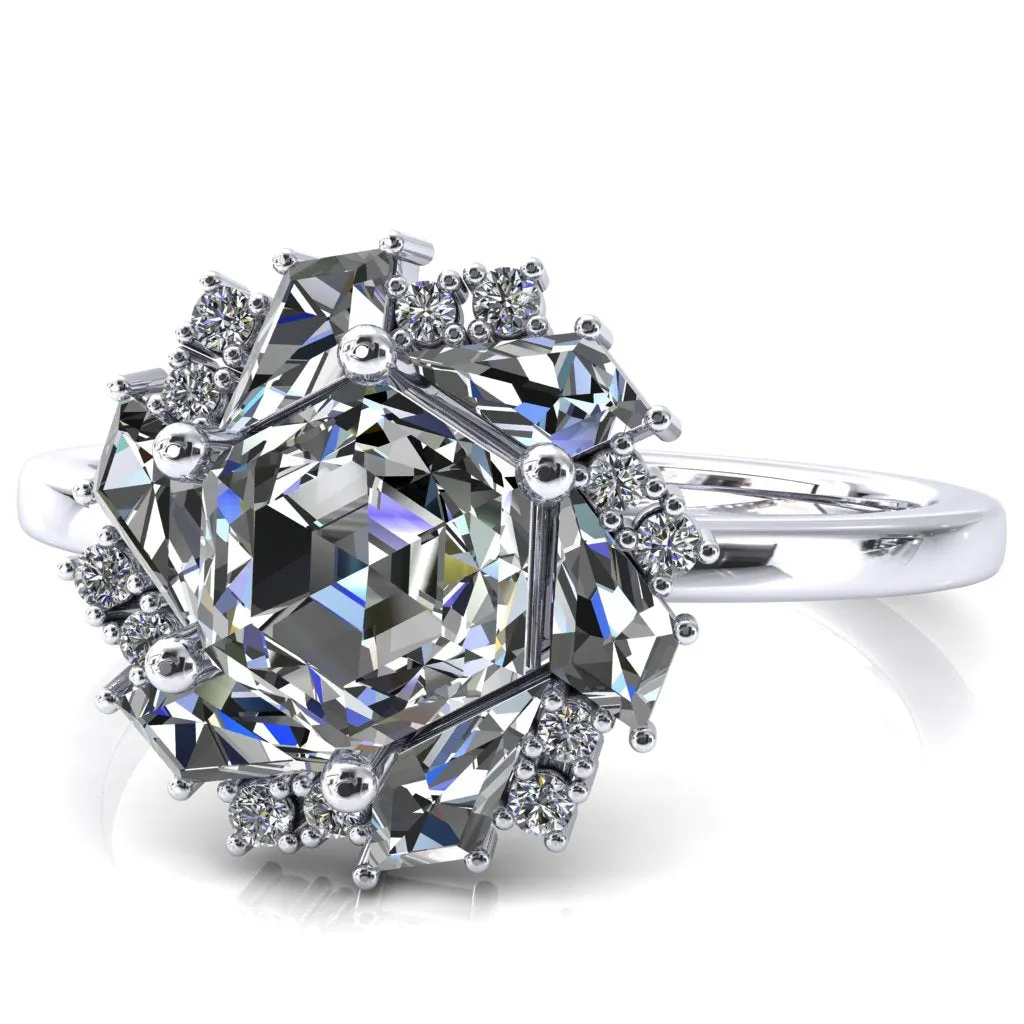 7.0mm Hexagon Center Kite Moissanite Cluster Halo Ring