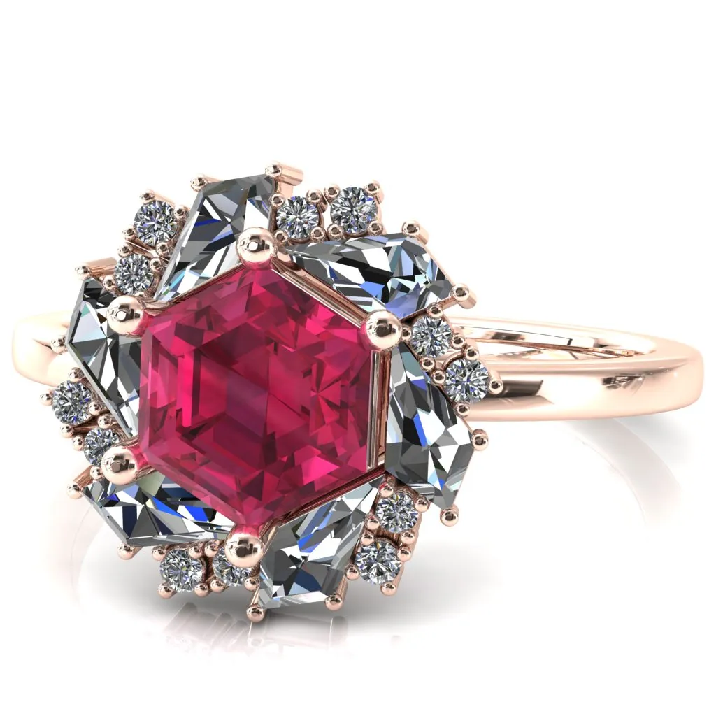 7.0mm Hexagon Center Kite Moissanite Cluster Halo Ring