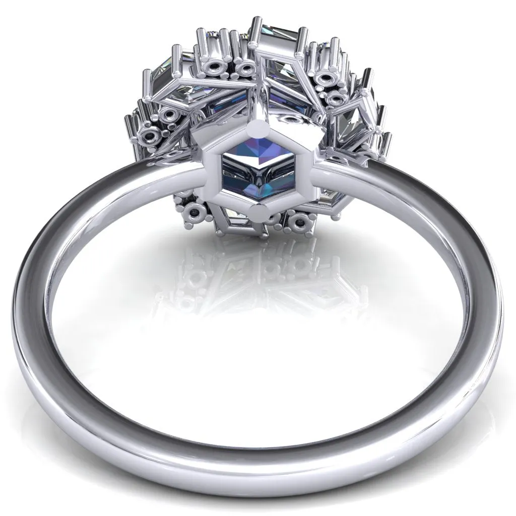 7.0mm Hexagon Center Kite Moissanite Cluster Halo Ring