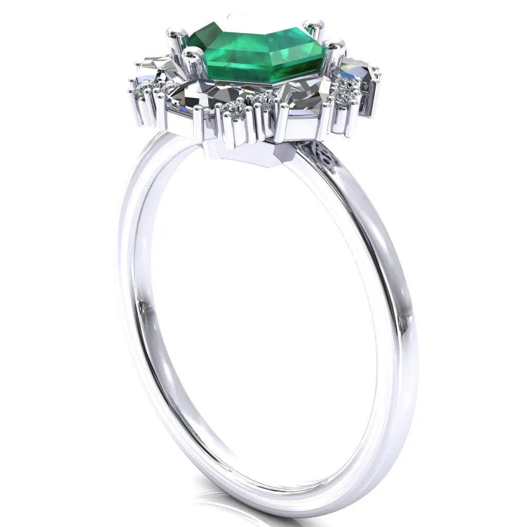 7.0mm Hexagon Center Kite Moissanite Cluster Halo Ring