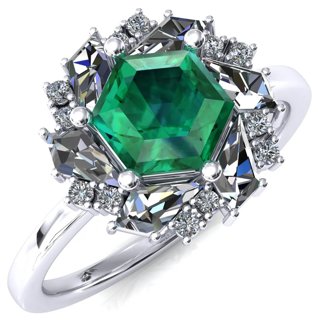 7.0mm Hexagon Center Kite Moissanite Cluster Halo Ring