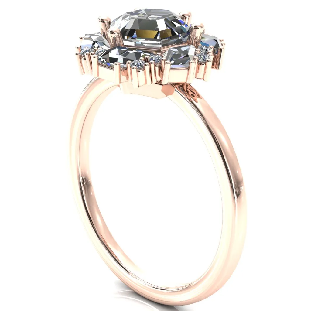7.0mm Hexagon Center Kite Moissanite Cluster Halo Ring