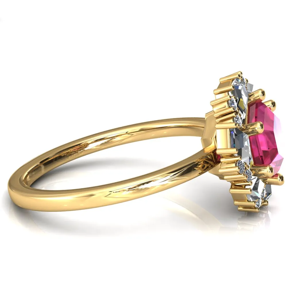 7.0mm Hexagon Center Kite Moissanite Cluster Halo Ring