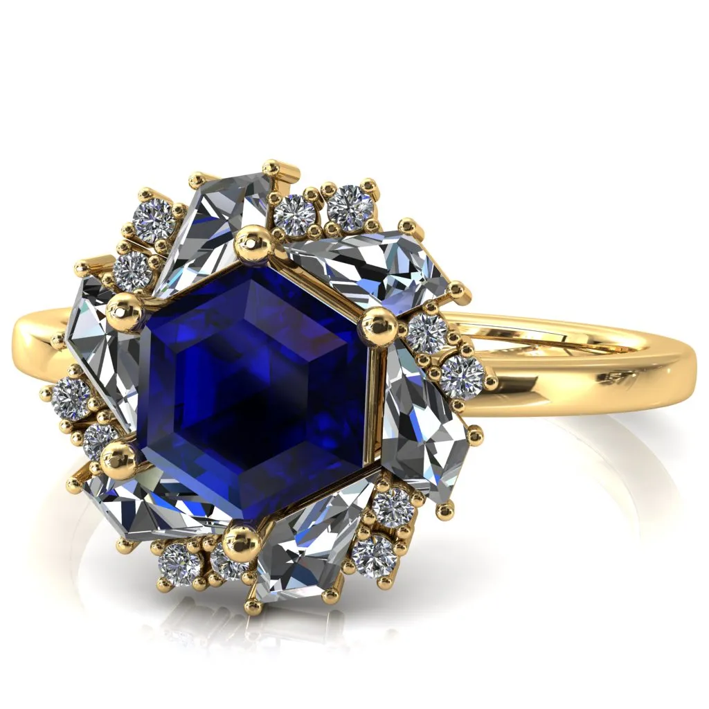 7.0mm Hexagon Center Kite Moissanite Cluster Halo Ring