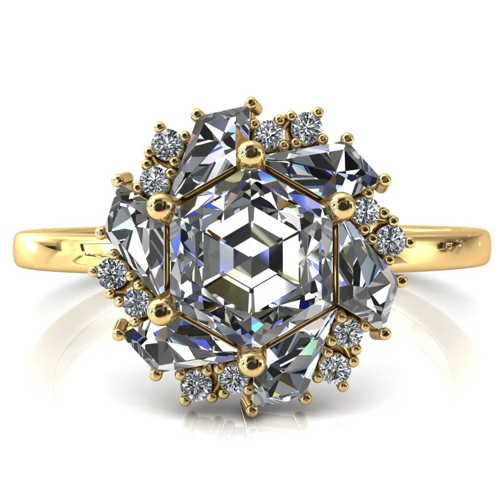 7.0mm Hexagon Center Kite Moissanite Cluster Halo Ring