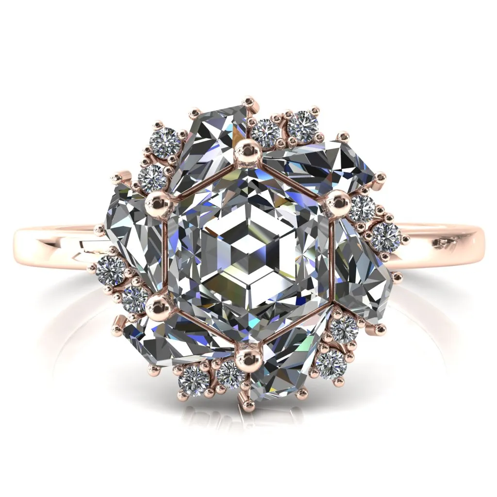 7.0mm Hexagon Center Kite Moissanite Cluster Halo Ring
